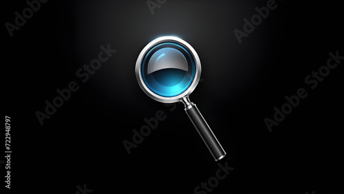 zoom magnifying glass on a black background. 3d search icon. isolated on a black background. With black copy space
