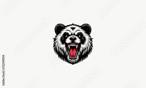 head angry panda and fangs vector logo design