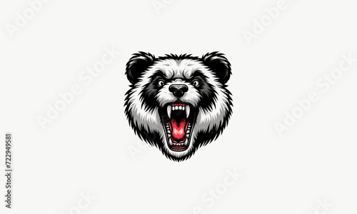 head angry panda and fangs vector logo design