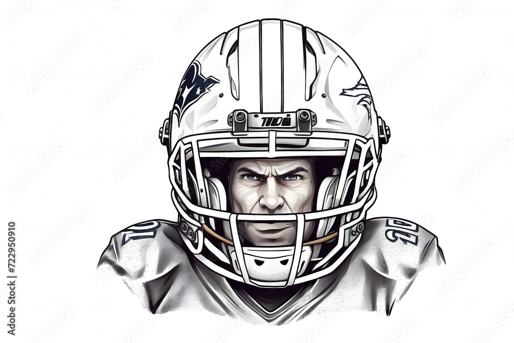 Front view of isolated illustration american football player portrait on white background Front view of isolated illustration american football player portrait on white background