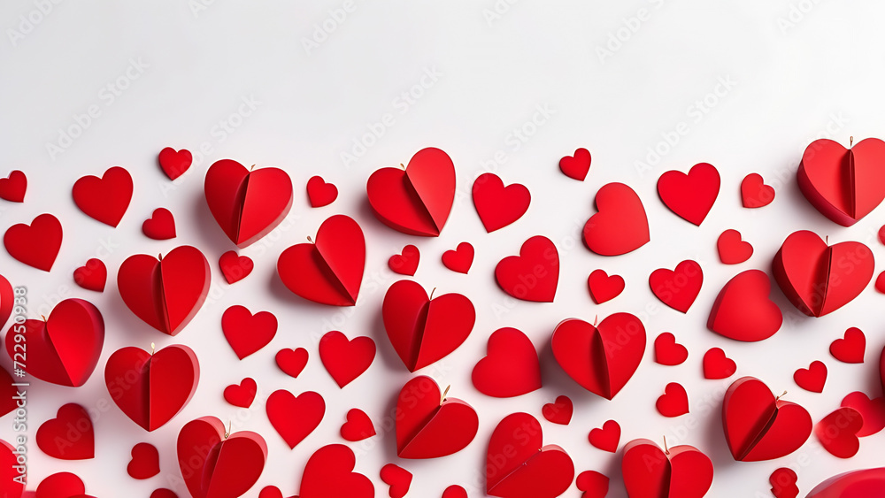 Many red hearts with space for text on white background, Valentine`s Day, surprise