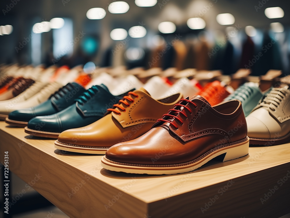 A row of different colored shoes on a table A row of different colored shoes on a table