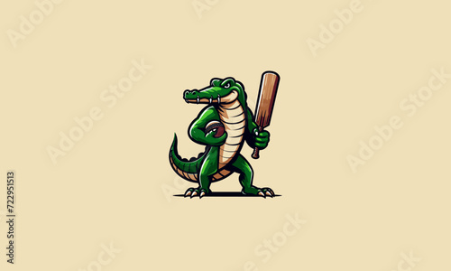 crocodile hold stick bass ball vector logo design