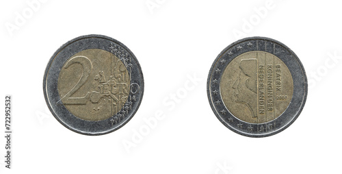 2 Euro coin from Netherland 2000, obverse and reverse.