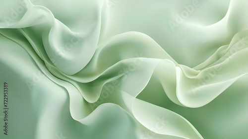 abstract background, waves of a thin veil of soft green color intertwine on a soft green background