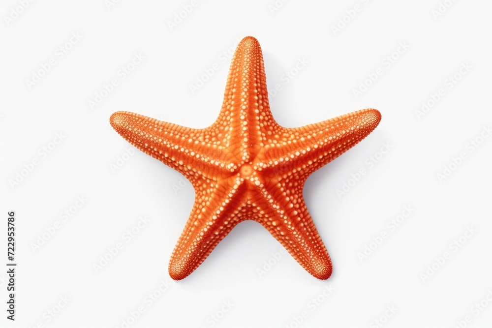 A vibrant orange starfish resting on a clean white surface. Perfect for beach-themed designs and marine life illustrations A vibrant orange starfish resting on a clean white surface. Perfect for beach-themed designs and marine life illustrations