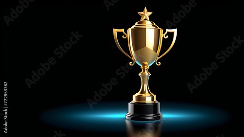 Golden trophy cup. isolated on a black background. trophy achievement icon 3d. Champion trophy, shiny golden cup, sports award. Winner prize. With black copy space