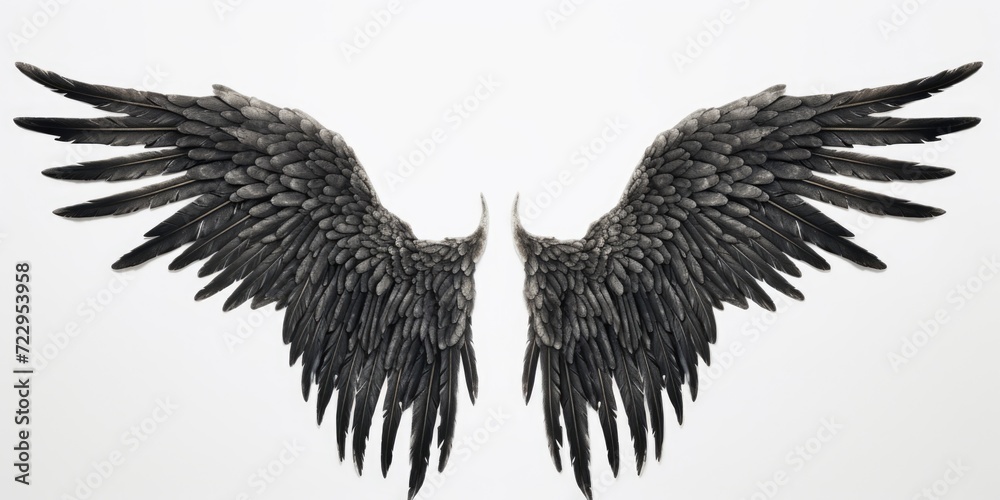 Obraz premium A pair of black wings against a white background. Versatile and suitable for various creative projects