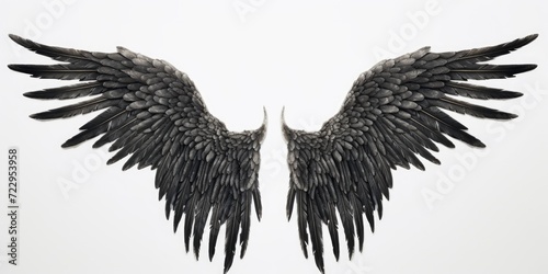 A pair of black wings against a white background. Versatile and suitable for various creative projects