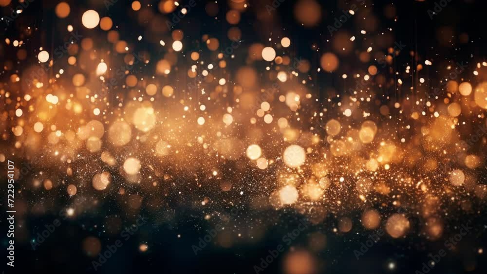 Trendy decoration bokeh glitters background, abstract shiny backdrop with circles. Magic night dark blue abstract background with sparkling glitter bokeh and lights, generative ai