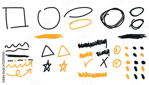 Collection of simple doodle lines, curves, frames and spots. vector flat illustrations.