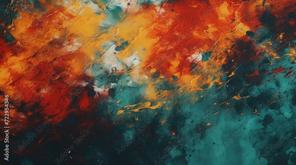 An abstract painting with vibrant orange and blue colors. Perfect for adding a pop of color and modern art to any space