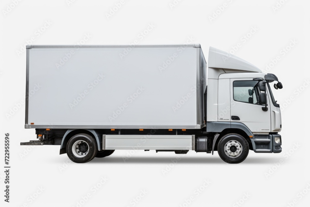 A white truck parked on a white surface. Suitable for transportation, logistics, and delivery concepts A white truck parked on a white surface. Suitable for transportation, logistics, and delivery concepts