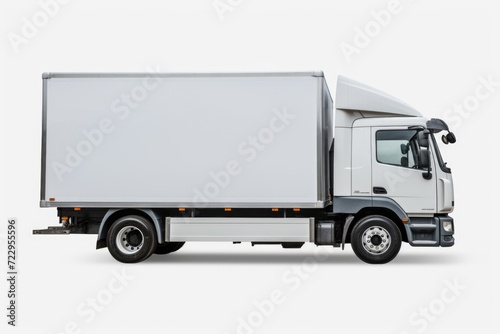 A white truck parked on a white surface. Suitable for transportation, logistics, and delivery concepts