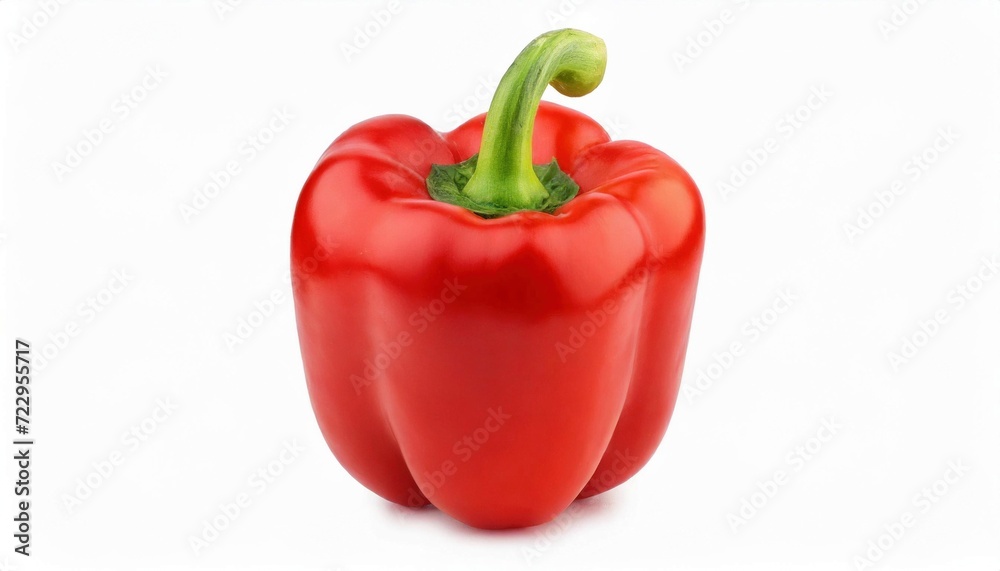 Photo of a ripe red bell pepper isolated on white background.  Healthy food photography concept.