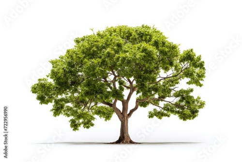 A tree with green leaves against a white background. Suitable for various uses