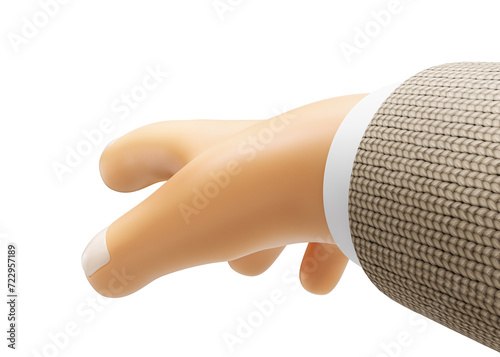 3D render cartoon icon hand pointing on white background