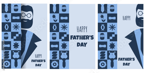 Set Design Father's Day card template. Collection Happy Father's Day poster in trendy Geometric style. Vector illustration can used web and social media banner poster. EPS 10