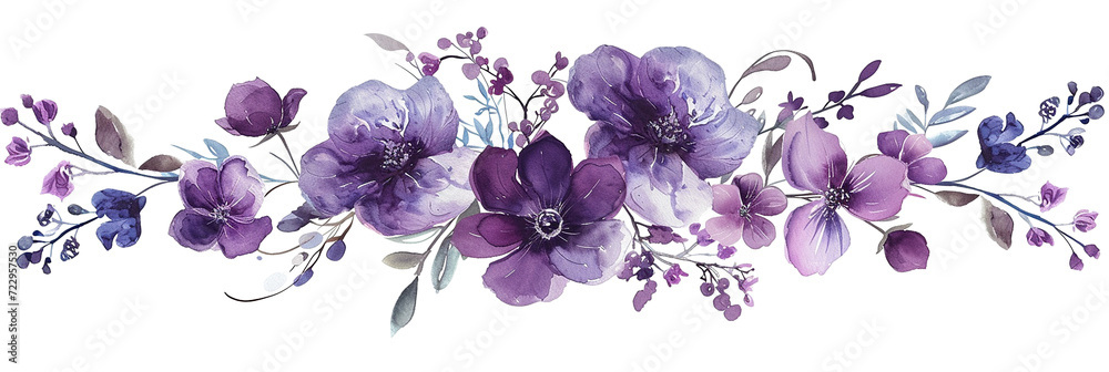 a line of purple flowers - obrazy, fototapety, plakaty 