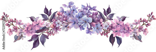 lilac branch isolated on white, horizontal floral composition