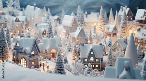 A picture of a small town covered in a thick layer of snow. Perfect for winter-themed designs and holiday promotions