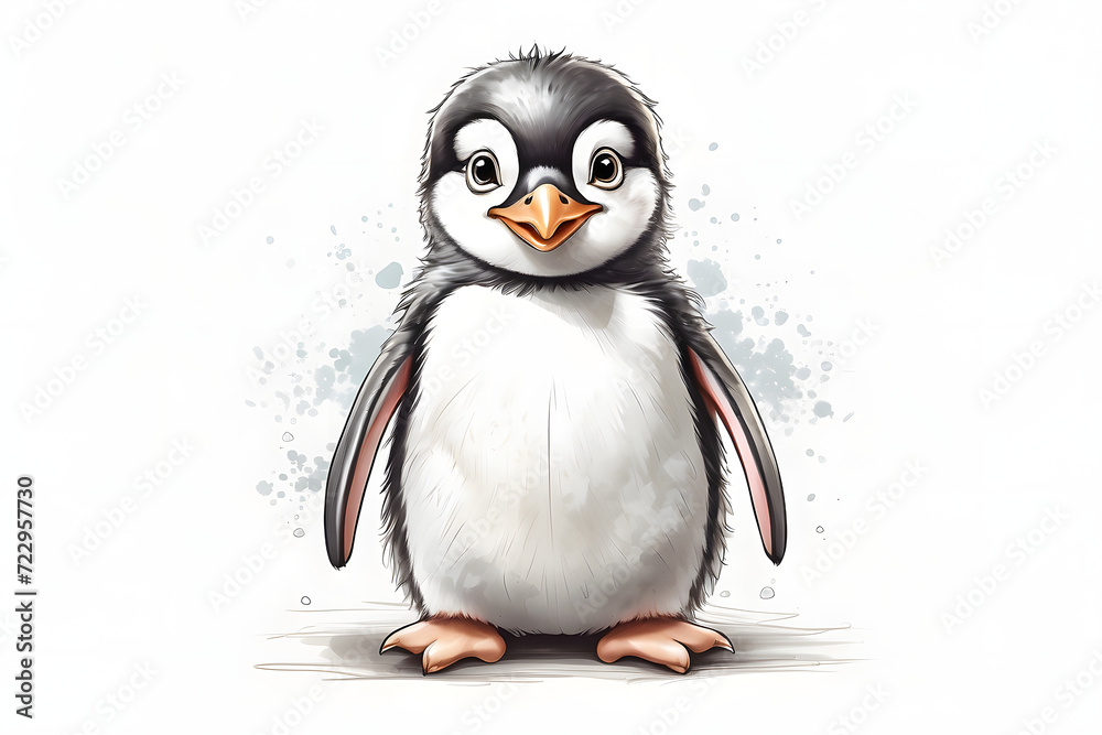 Fototapeta premium Front view of a isolated penguin illustration on white background