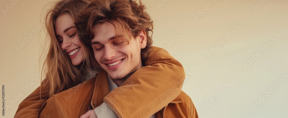 Warm Embrace Between Joyous Young Couple Wrapped in a Loving Hug ...
