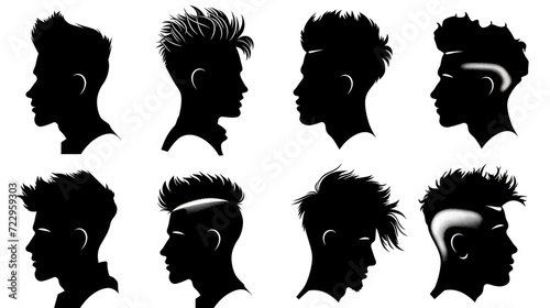 A collection of silhouettes depicting a man with various hairstyles. This versatile image can be used for various design projects