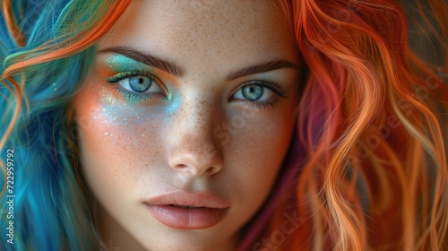 A rainbow colored girl hair, realistic fantasy artwork, richly layered, matte photo, hand-painted details, colorful