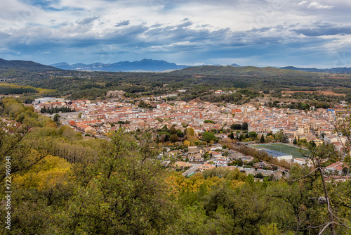Panoramic picture small town Santa Coloma de Farners in Catalonia of Spain