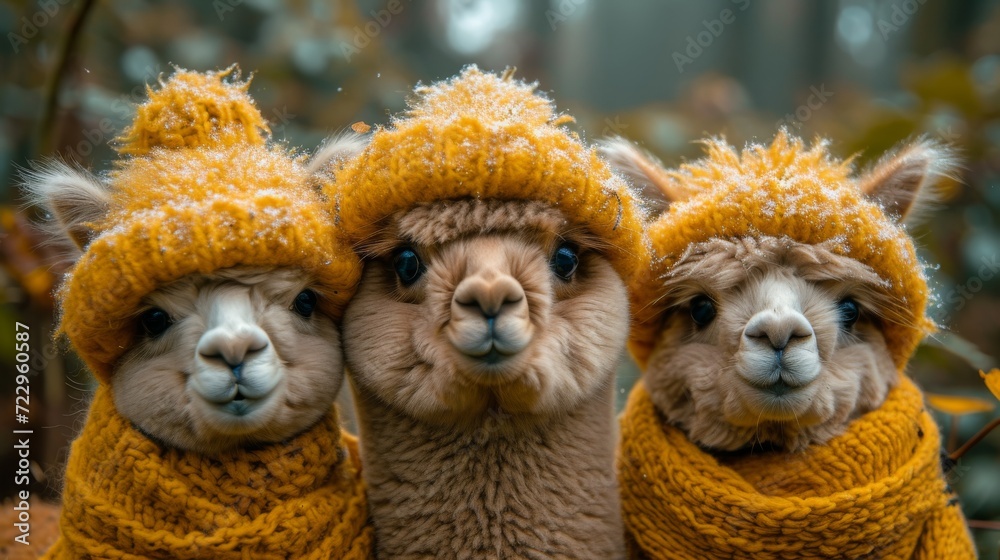 Fluffy Alpacas, Delightful shot of fluffy alpacas with expressive eyes, radiating charm and gentleness.