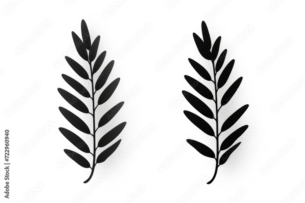 Two black leaves on a white background. Can be used for botanical or nature-themed designs Two black leaves on a white background. Can be used for botanical or nature-themed designs