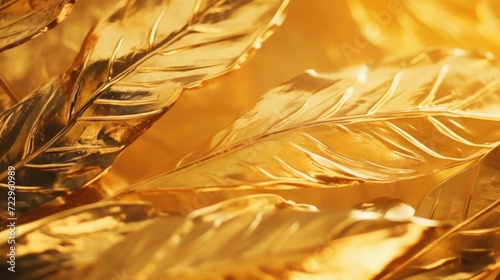 A close up view of a bunch of golden leaves. Perfect for autumn-themed designs and nature backgrounds