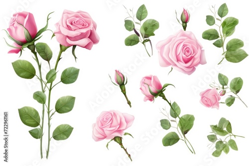 A beautiful bunch of pink roses with vibrant green leaves. Perfect for adding a touch of elegance and romance to any project or design