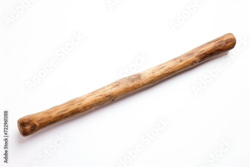 A wooden baseball bat resting on a clean white surface. Suitable for sports-related projects