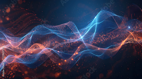futuristic depiction of radio frequency waves intertwining with digital elements, symbolizing the integration of technology and connectivity.