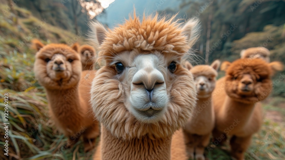 Fluffy Alpacas, Delightful shot of fluffy alpacas with expressive eyes, radiating charm and gentleness. Fluffy Alpacas, Delightful shot of fluffy alpacas with expressive eyes, radiating charm and gentleness.