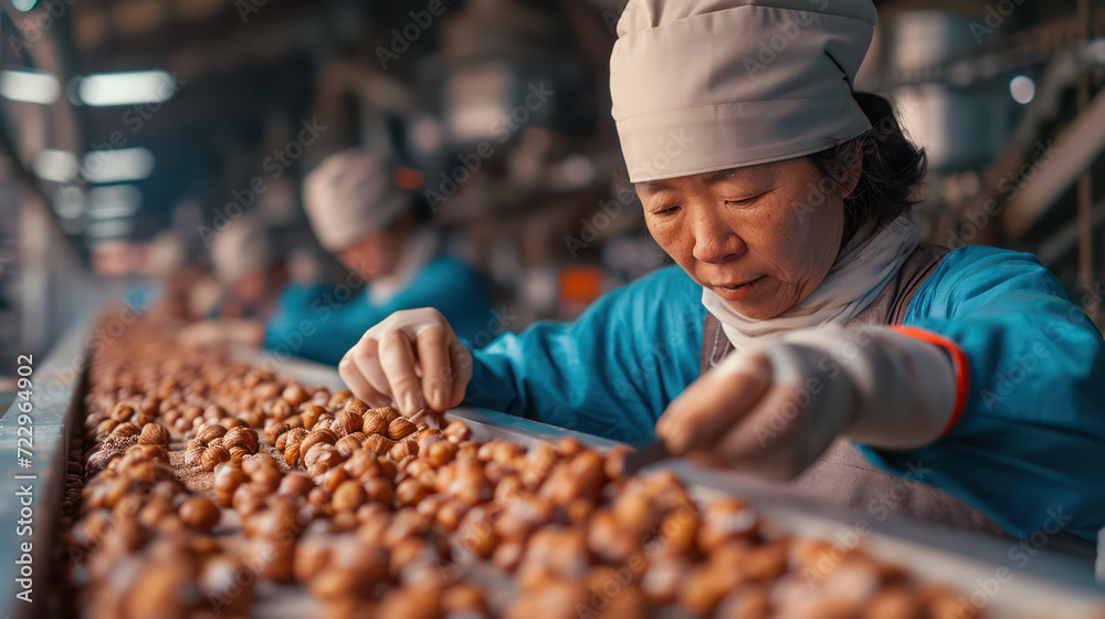 Vibrant Asian Woman Shaping Traditional Delicacies at Colorful Street Food Market Vibrant Asian Woman Shaping Traditional Delicacies at Colorful Street Food Market