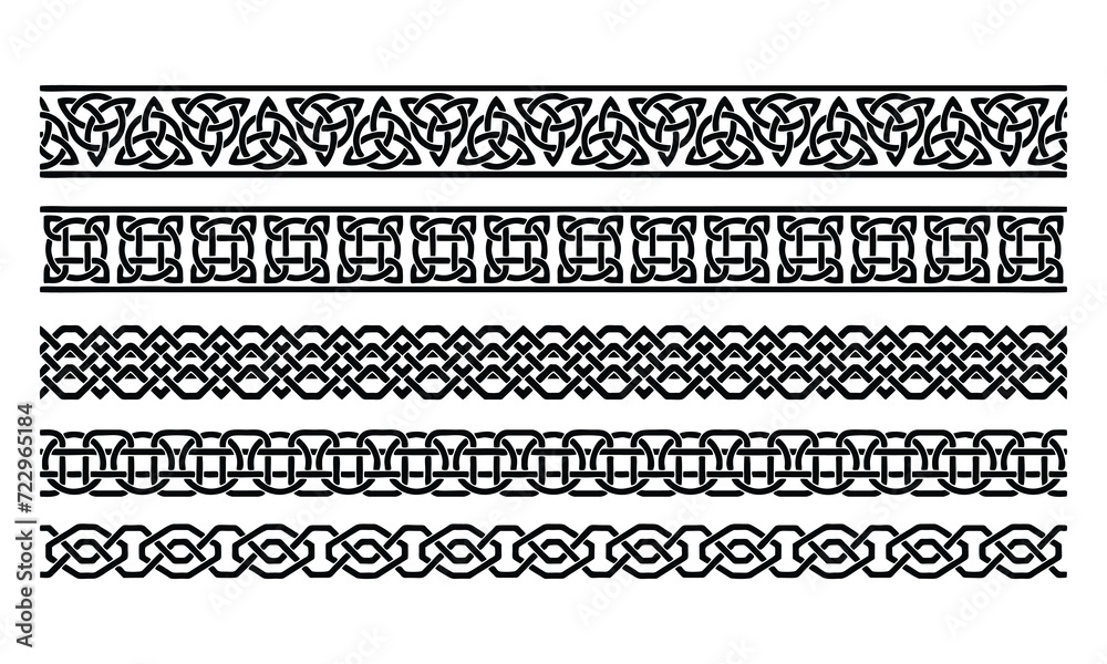 Celtic vector semaless border pattern collection, Irish braided frame designs for greeting cards, St Patrick's Day celebration. Retro Celtic collection of braided ornaments in black and white Celtic vector semaless border pattern collection, Irish braided frame designs for greeting cards, St Patrick's Day celebration. Retro Celtic collection of braided ornaments in black and white