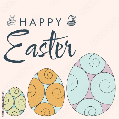 Happy Easter poster. Cute card for Easter. Vector illustration. Candy colors.
