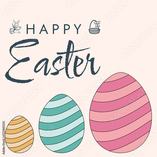 Happy Easter poster. Cute card for Easter. Vector illustration. Candy colors.
