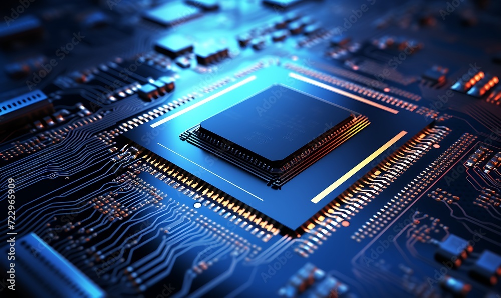 Computing processor, CPU, microchip and electronic circuit board. Advanced technology conceptual background. Generative Ai - obrazy, fototapety, plakaty 
