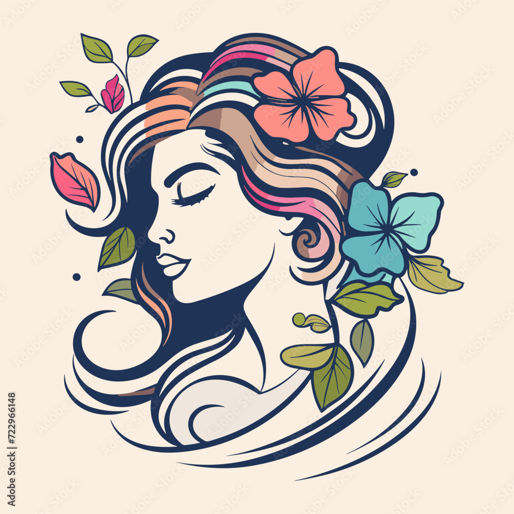 Vector logo of a woman's face with flowers in her hair