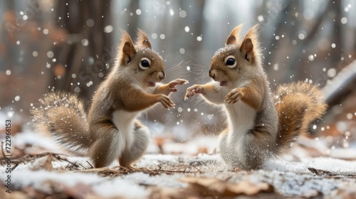 Frolicking Squirrels, Playful squirrels engaged in a lighthearted activity, perfect for expressing energy and joy.