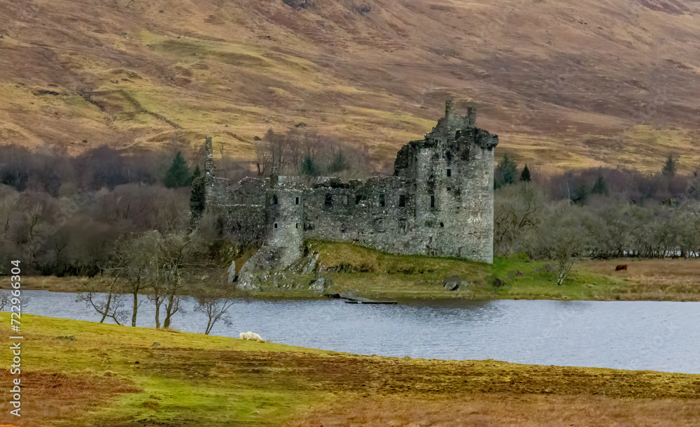 Kilchurn castle with loch and mountains Kilchurn castle with loch and mountains
