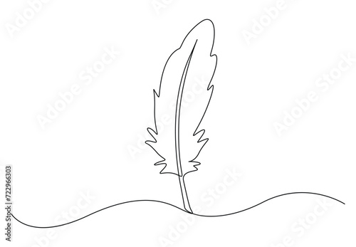 One continuous line drawing of bird feather. Isolated on white background vector illustration. Free vector