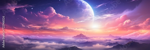 Anime background that has sun and stars behind 