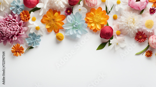 White spring  summer background with flower buds on top. Generated by artificial intelligence