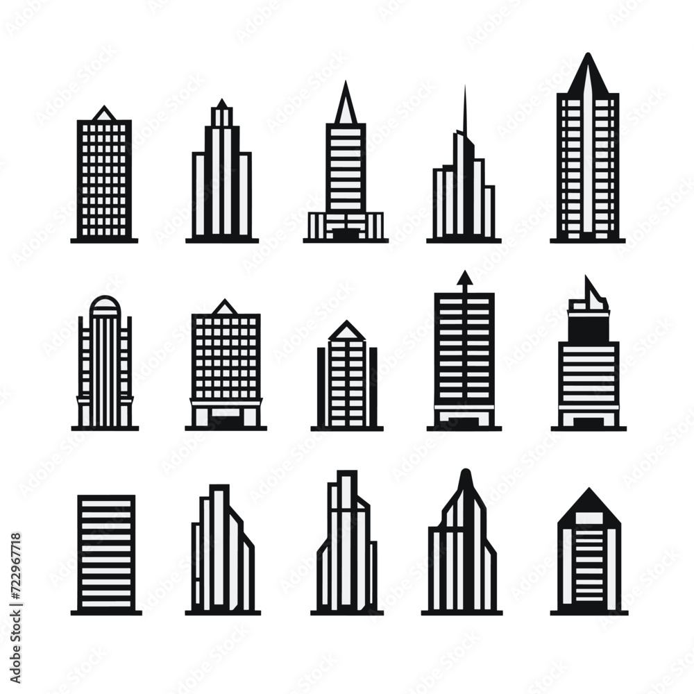 set of icons of skyscrapers