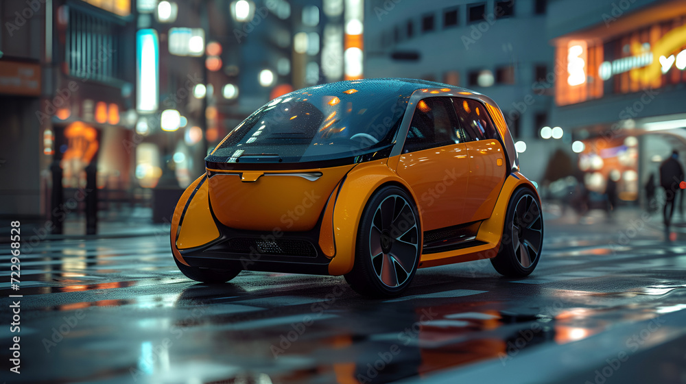 concept generic electric small car design in orange copy space, generative ai